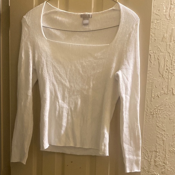 White Ribbed Long Sleeve Top - Picture 2 of 6